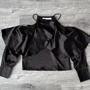 bishop + young Black Ruffle Blouse
